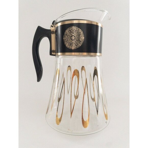 Vintage David Douglas Flameproof Glass Coffee Pot With Gold & Black Design 4 Cup - Picture 7 of 12